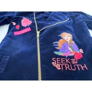 "DISNEY" Frozen 2,‎ Velvet,Embroidered,Girls Jacket,SZ 5/6, Asymmetrical Zipper